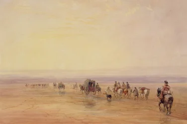 Sur les sables de Lancaster, coucher de soleil (Traversée des sables de Lancaster) vers 1835